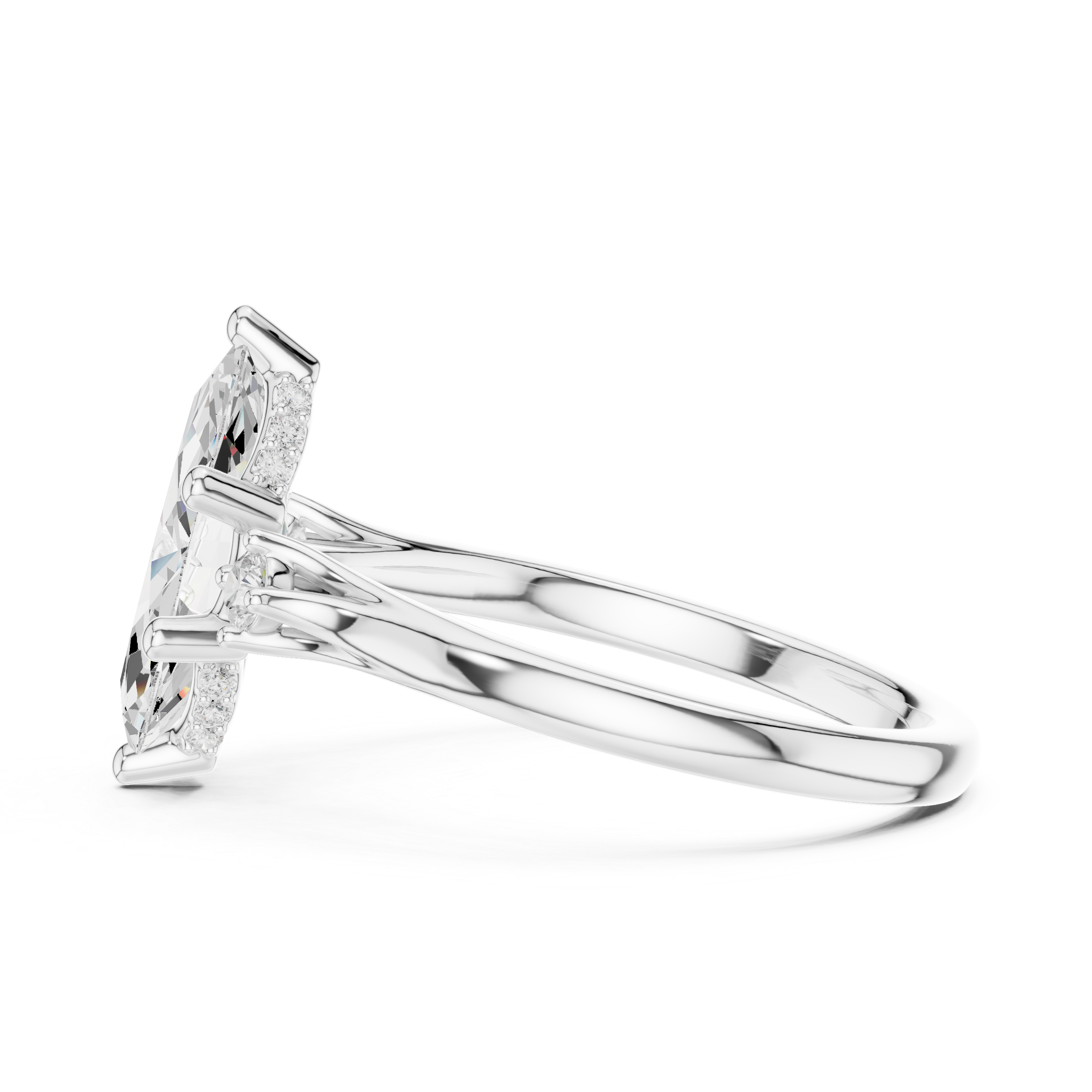 1.95 CT Marquise Cut Diamond Engagement Ring with Round Side Stones
