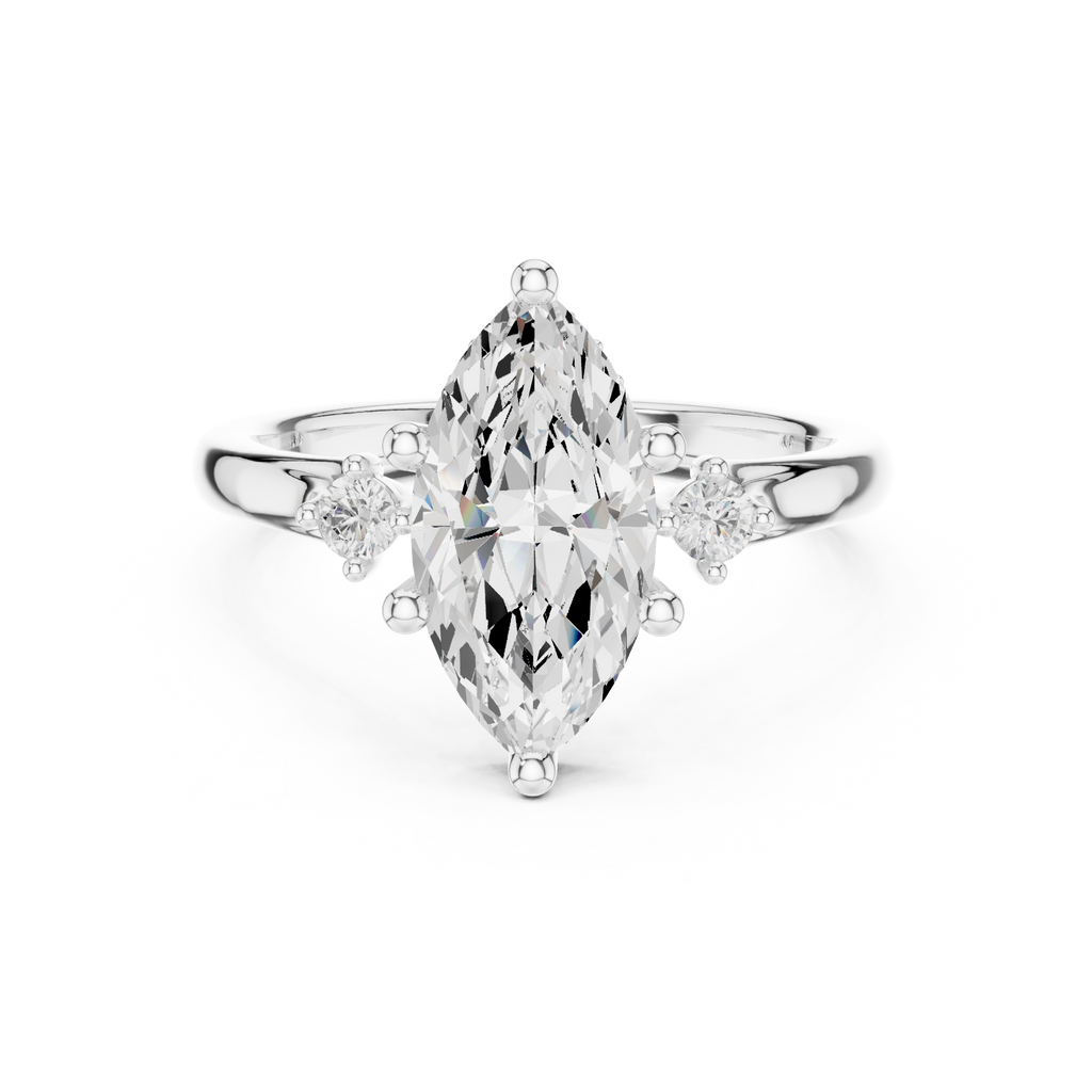 1.95 CT Marquise Cut Diamond Engagement Ring with Round Side Stones
