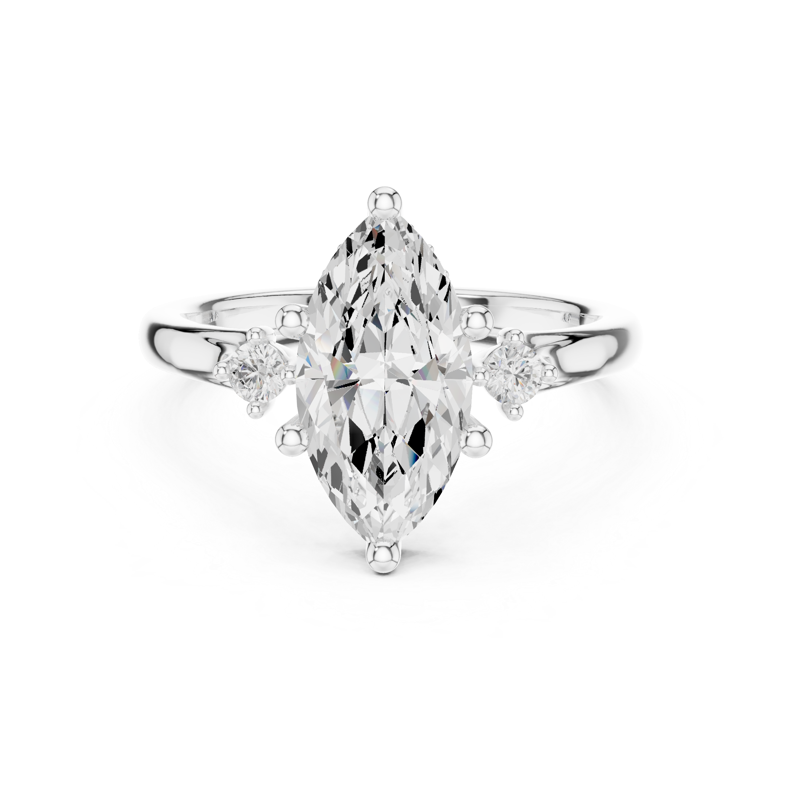 1.95 CT Marquise Cut Diamond Engagement Ring with Round Side Stones
