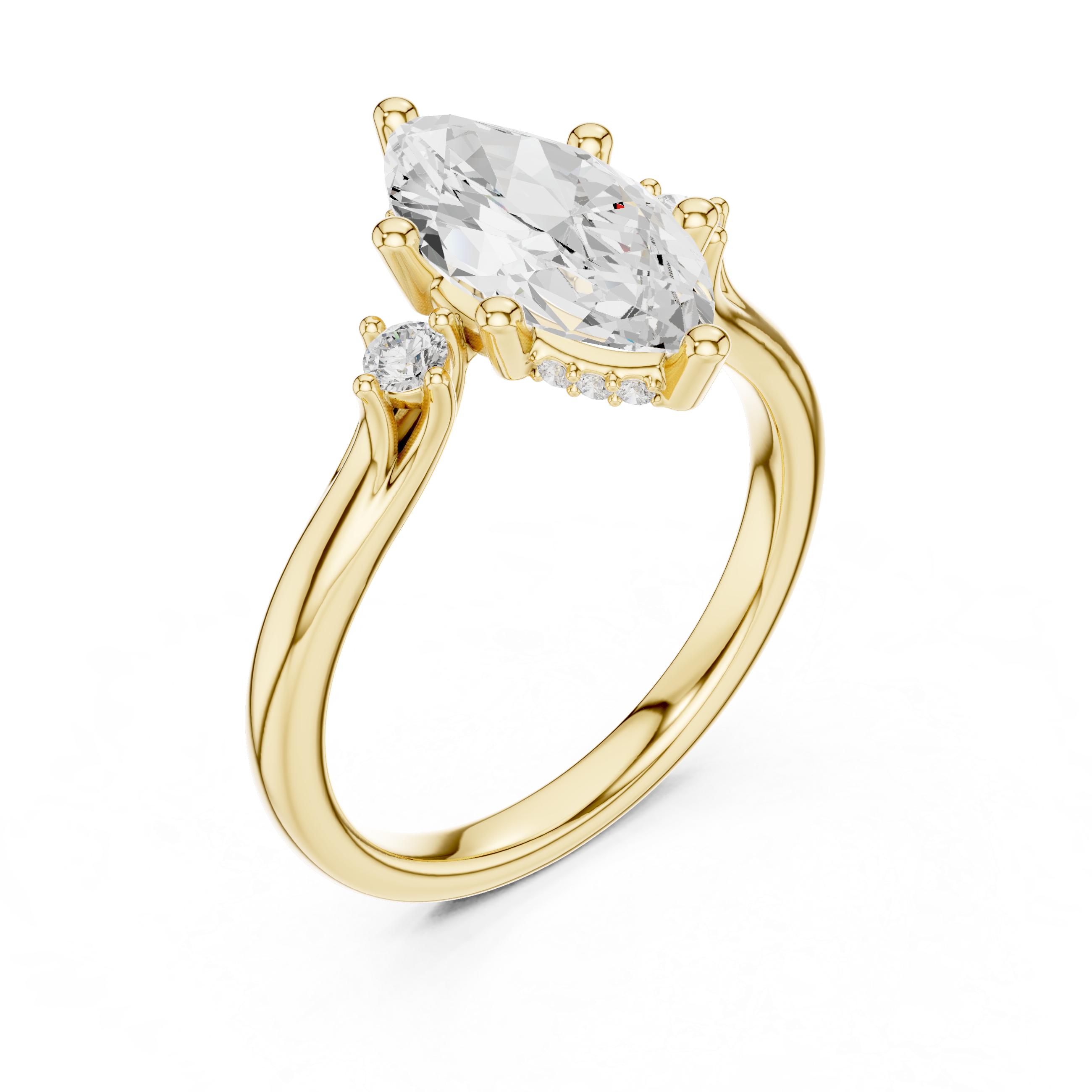 1.95 CT Marquise Cut Diamond Engagement Ring with Round Side Stones