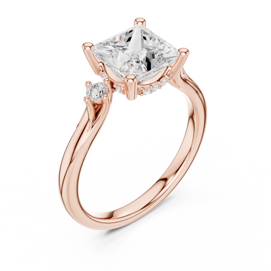 2.30 CT Princess Cut Diamond Engagement Ring with Round Side Stones