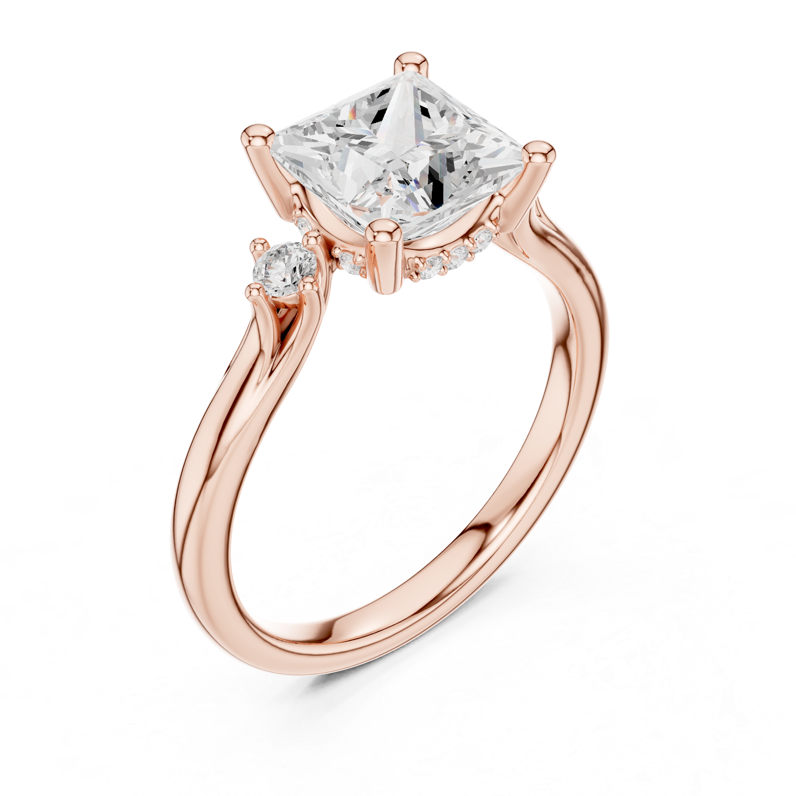 2.30 CT Princess Cut Diamond Engagement Ring with Round Side Stones