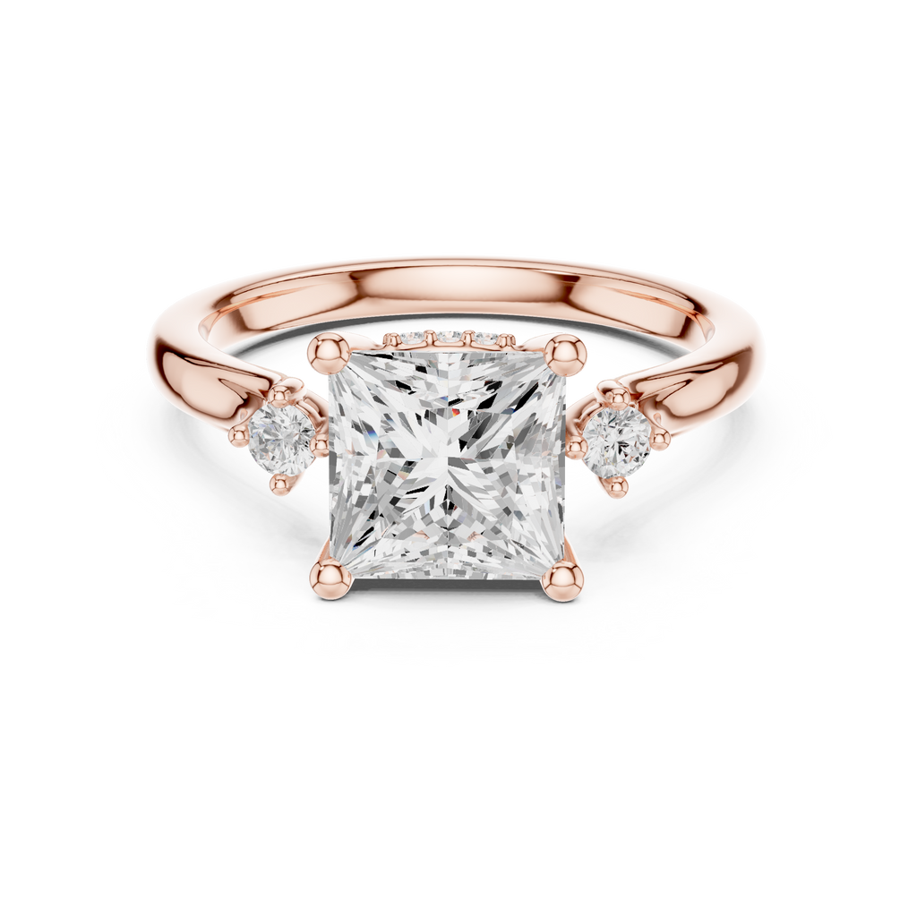 2.30 CT Princess Cut Diamond Engagement Ring with Round Side Stones