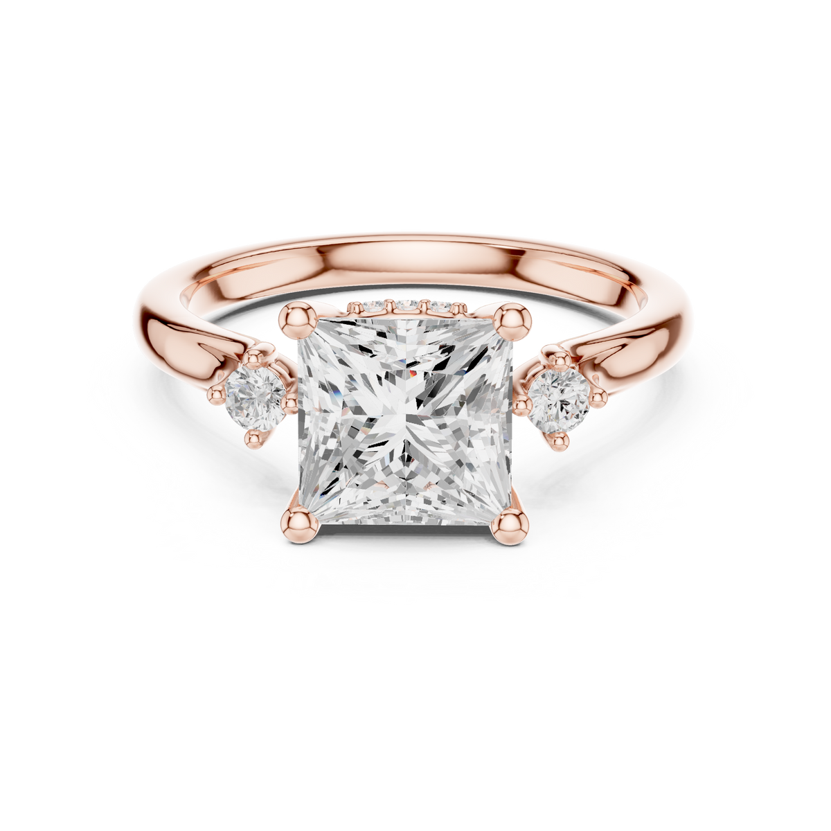 Princess Cut Diamond Engagement Ring with Round Side Stones – view 5 of 12, lab grown diamond ring | Jewelix Atelier