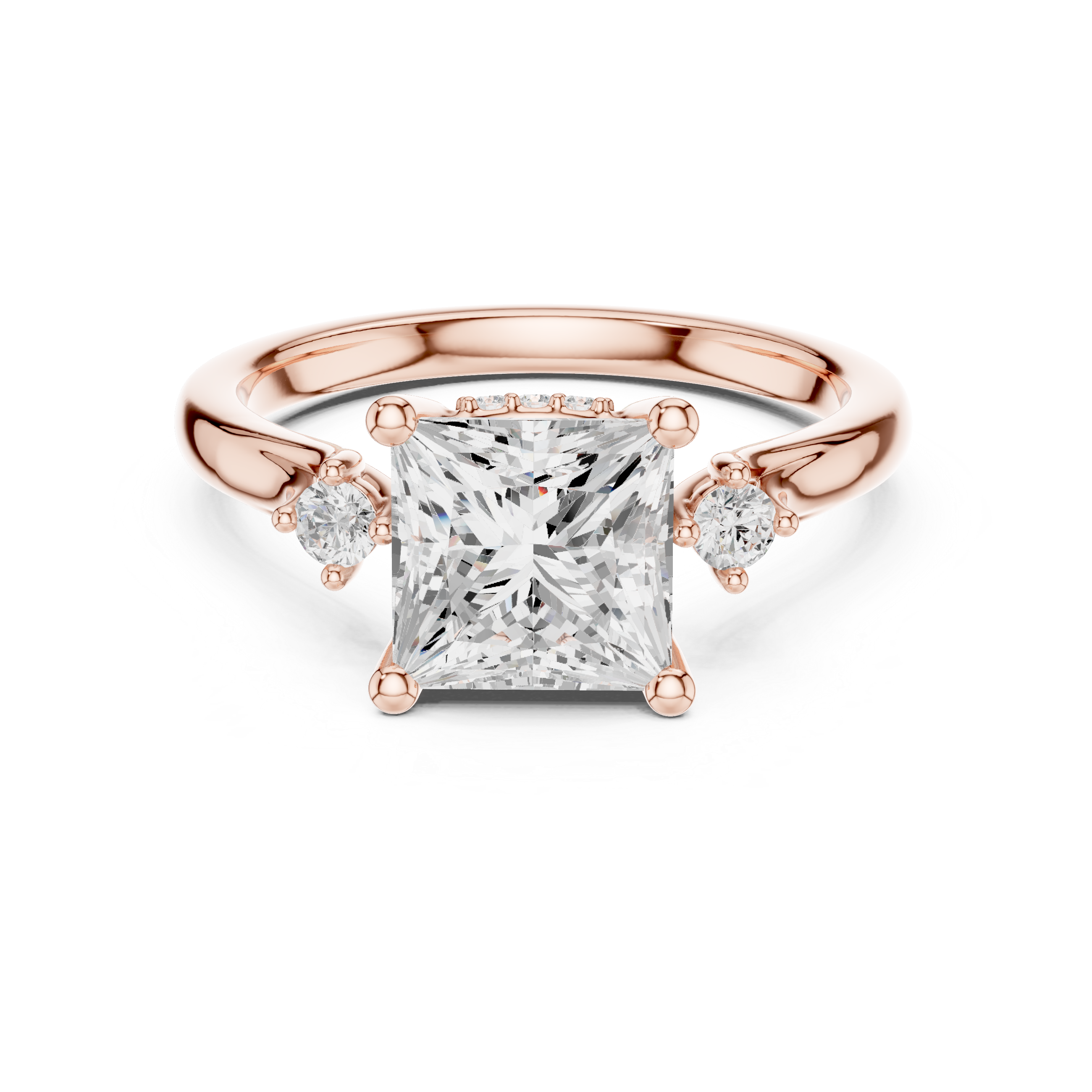 2.30 CT Princess Cut Diamond Engagement Ring with Round Side Stones