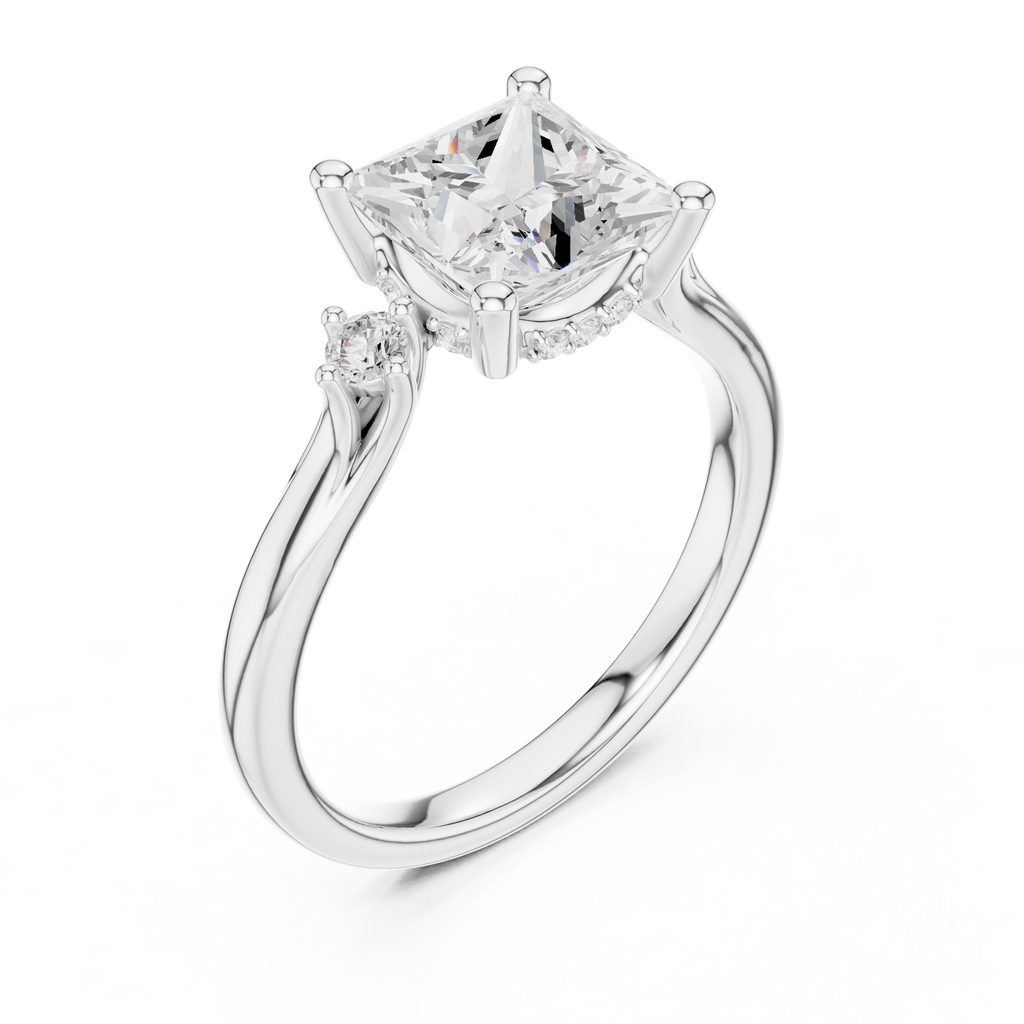 2.30 CT Princess Cut Diamond Engagement Ring with Round Side Stones