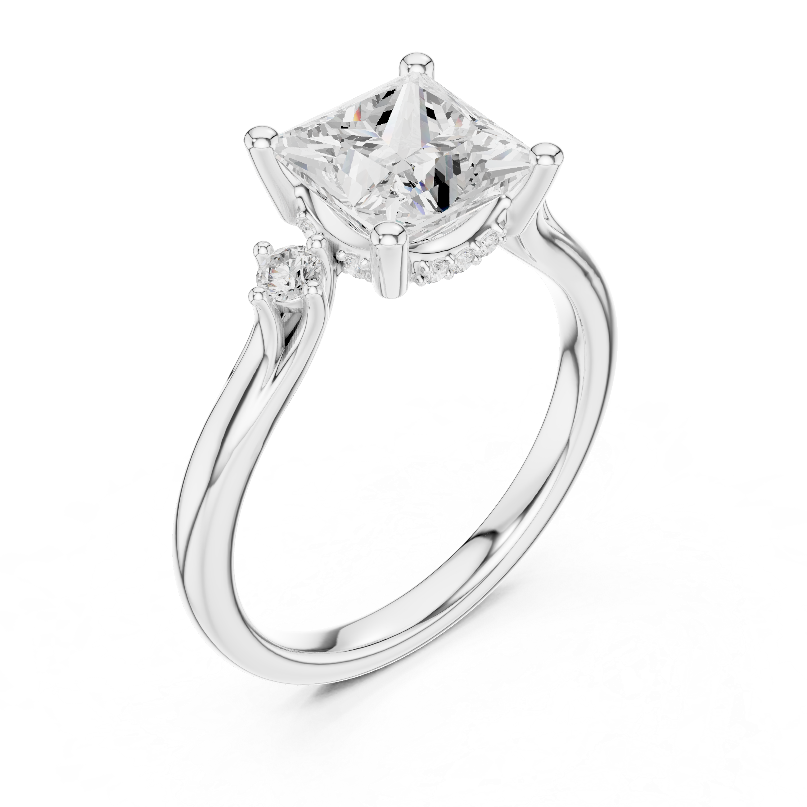 2.30 CT Princess Cut Diamond Engagement Ring with Round Side Stones