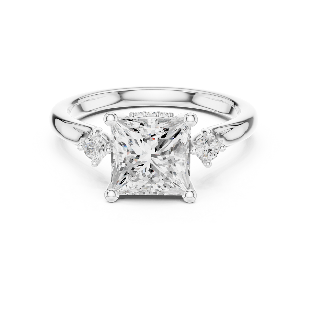 2.30 CT Princess Cut Diamond Engagement Ring with Round Side Stones