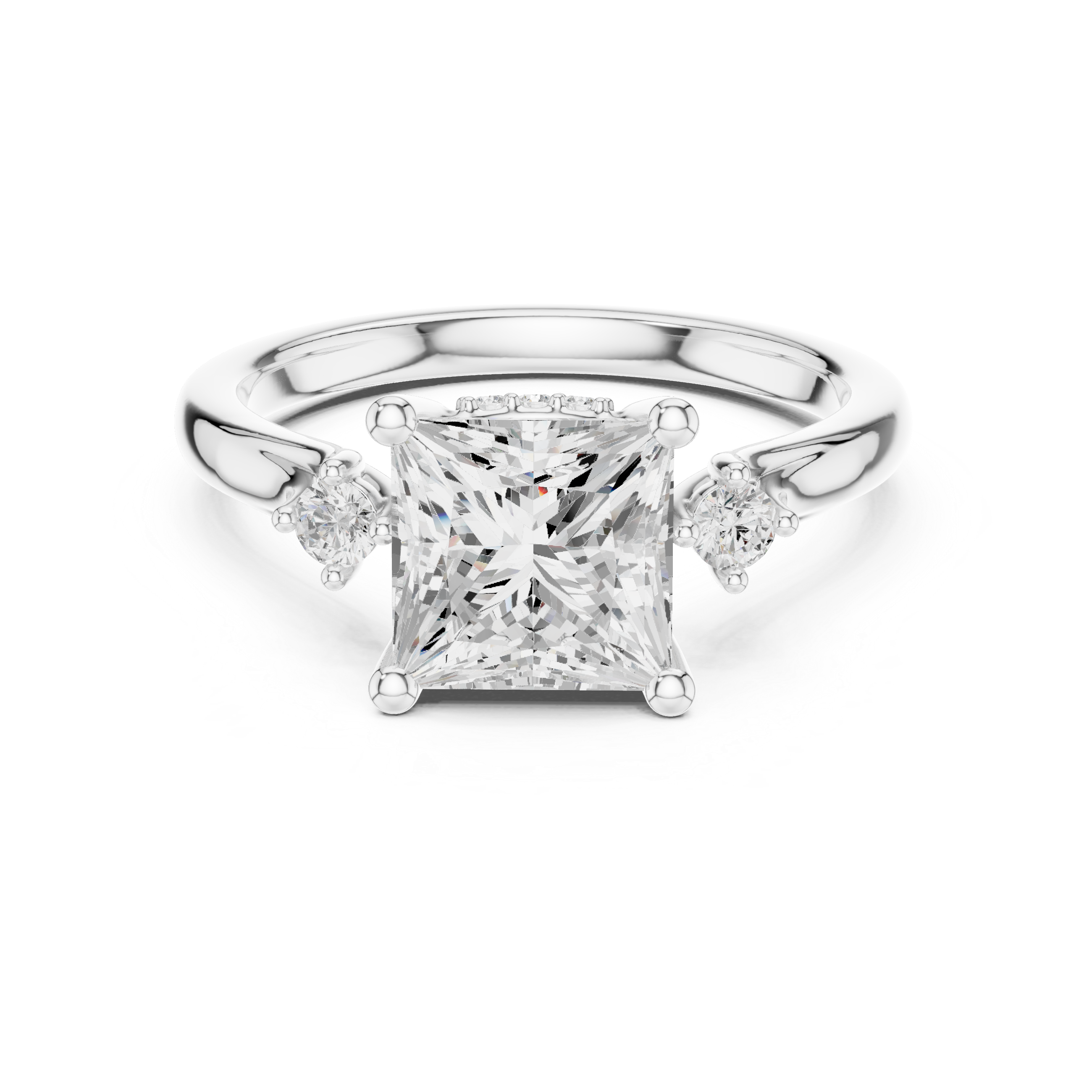 2.30 CT Princess Cut Diamond Engagement Ring with Round Side Stones