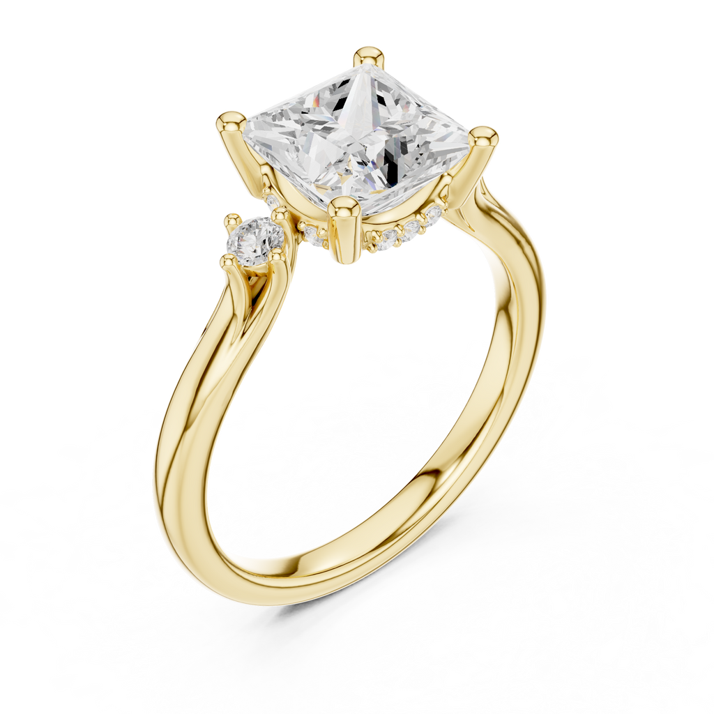 2.30 CT Princess Cut Diamond Engagement Ring with Round Side Stones