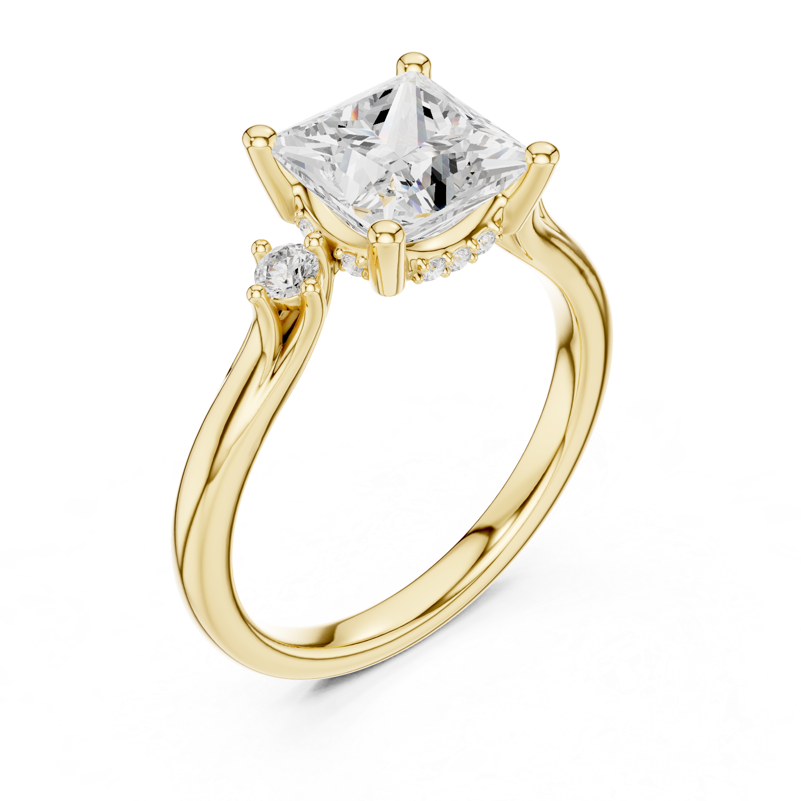 2.30 CT Princess Cut Diamond Engagement Ring with Round Side Stones