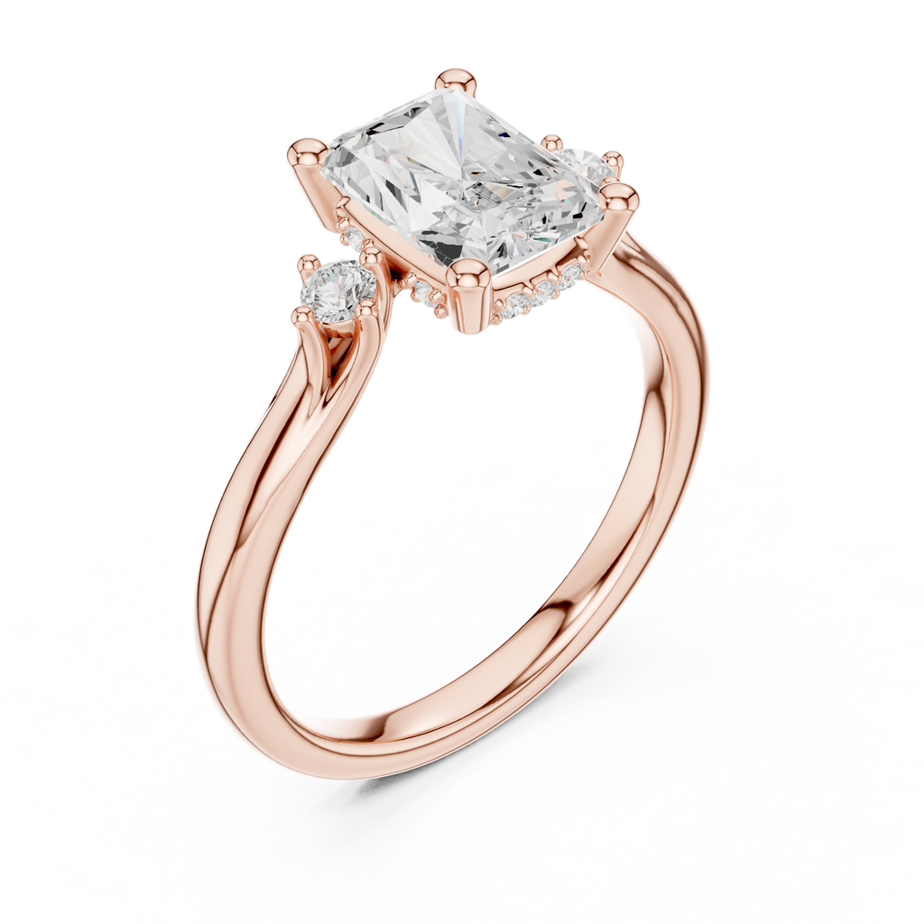 2.13 CT Radiant Cut Diamond Engagement Ring with Round Side Stones
