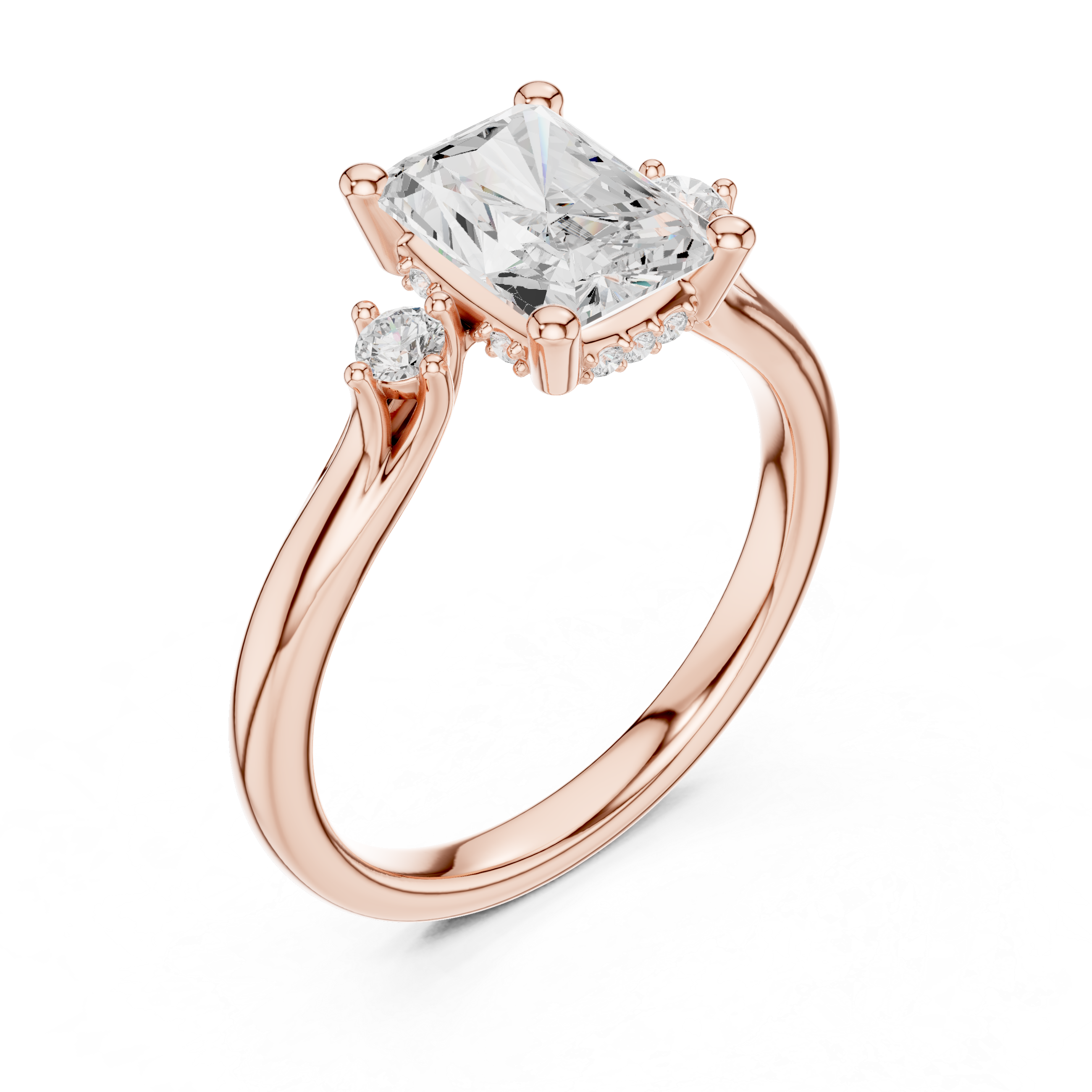 2.13 CT Radiant Cut Diamond Engagement Ring with Round Side Stones