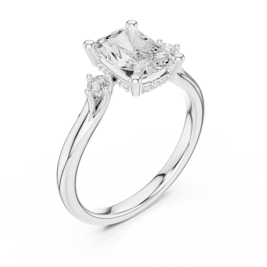 2.13 CT Radiant Cut Diamond Engagement Ring with Round Side Stones