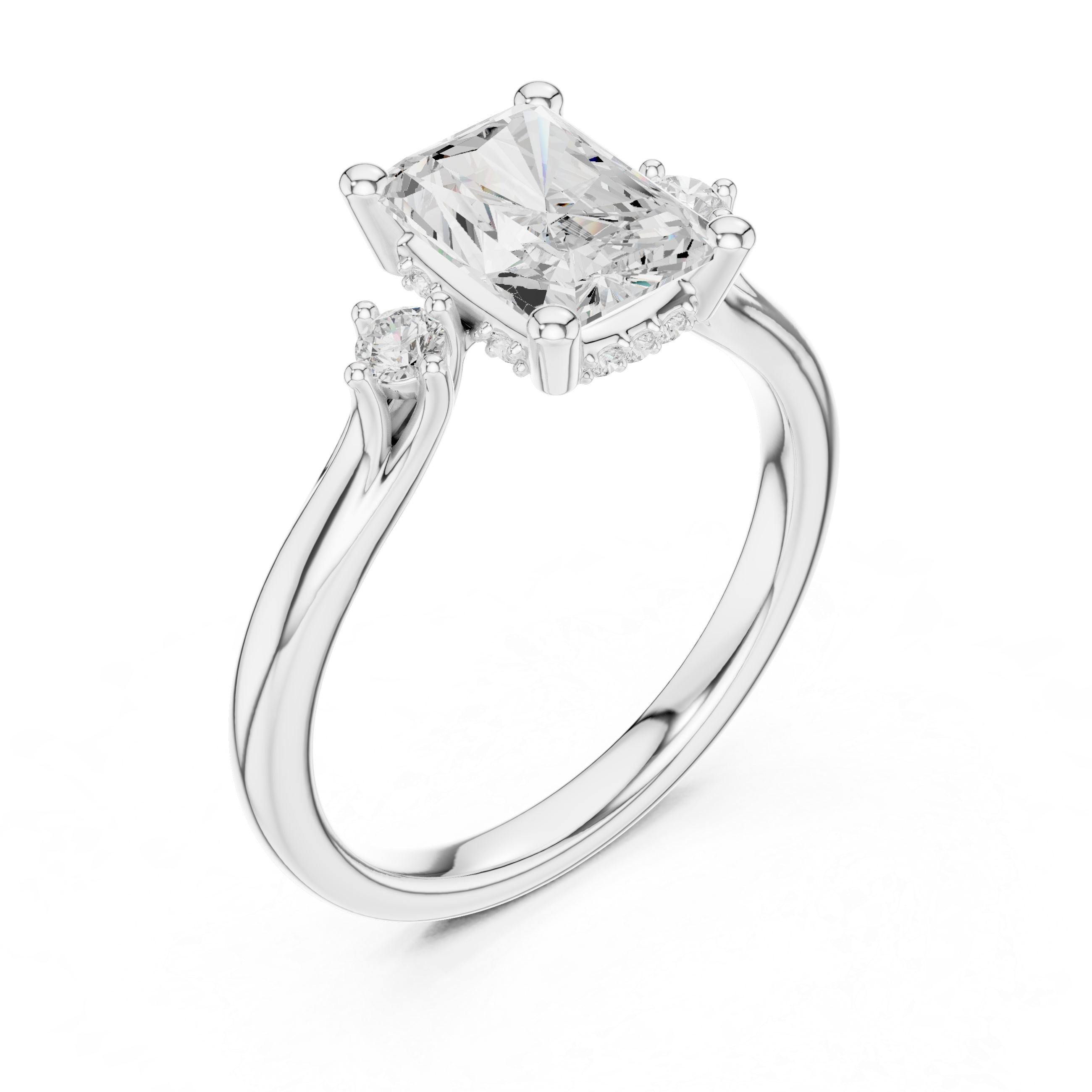 2.13 CT Radiant Cut Diamond Engagement Ring with Round Side Stones