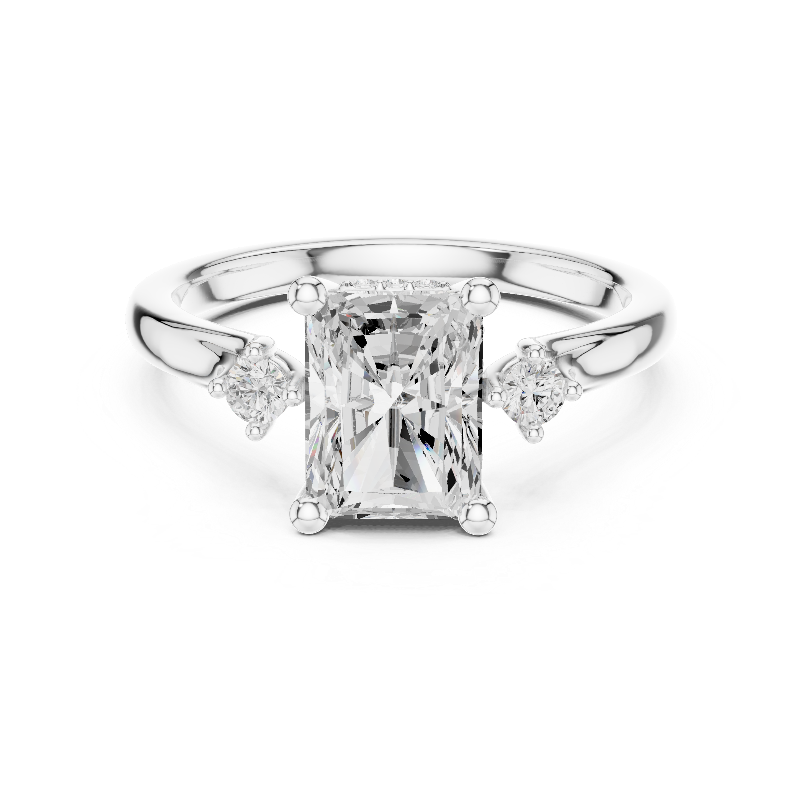 2.13 CT Radiant Cut Diamond Engagement Ring with Round Side Stones