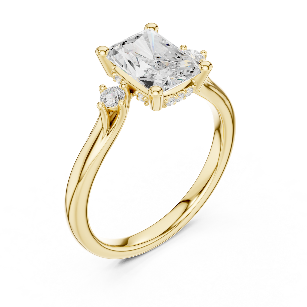 2.13 CT Radiant Cut Diamond Engagement Ring with Round Side Stones
