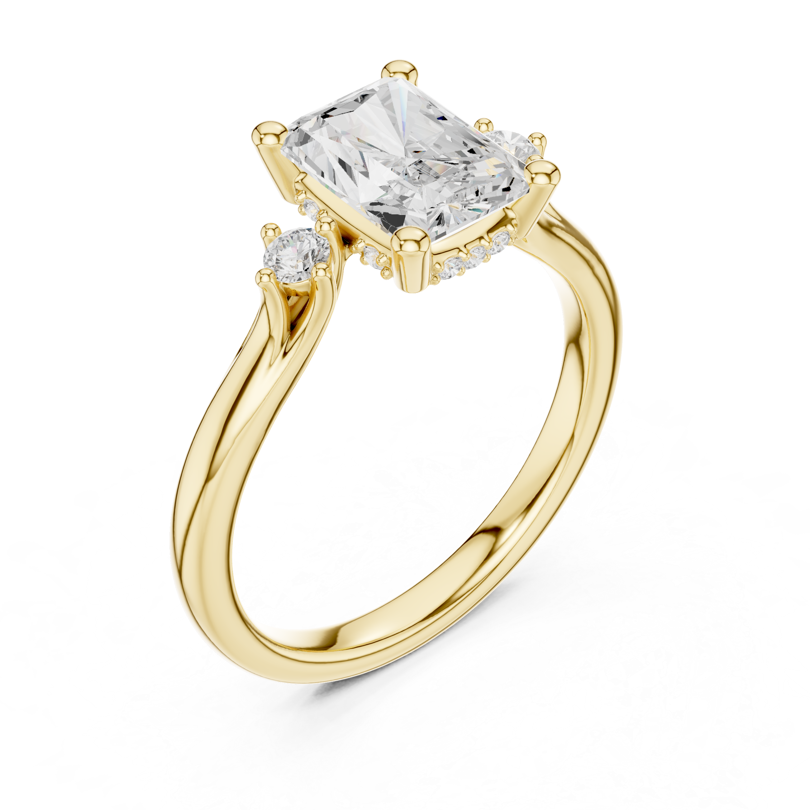 2.13 CT Radiant Cut Diamond Engagement Ring with Round Side Stones