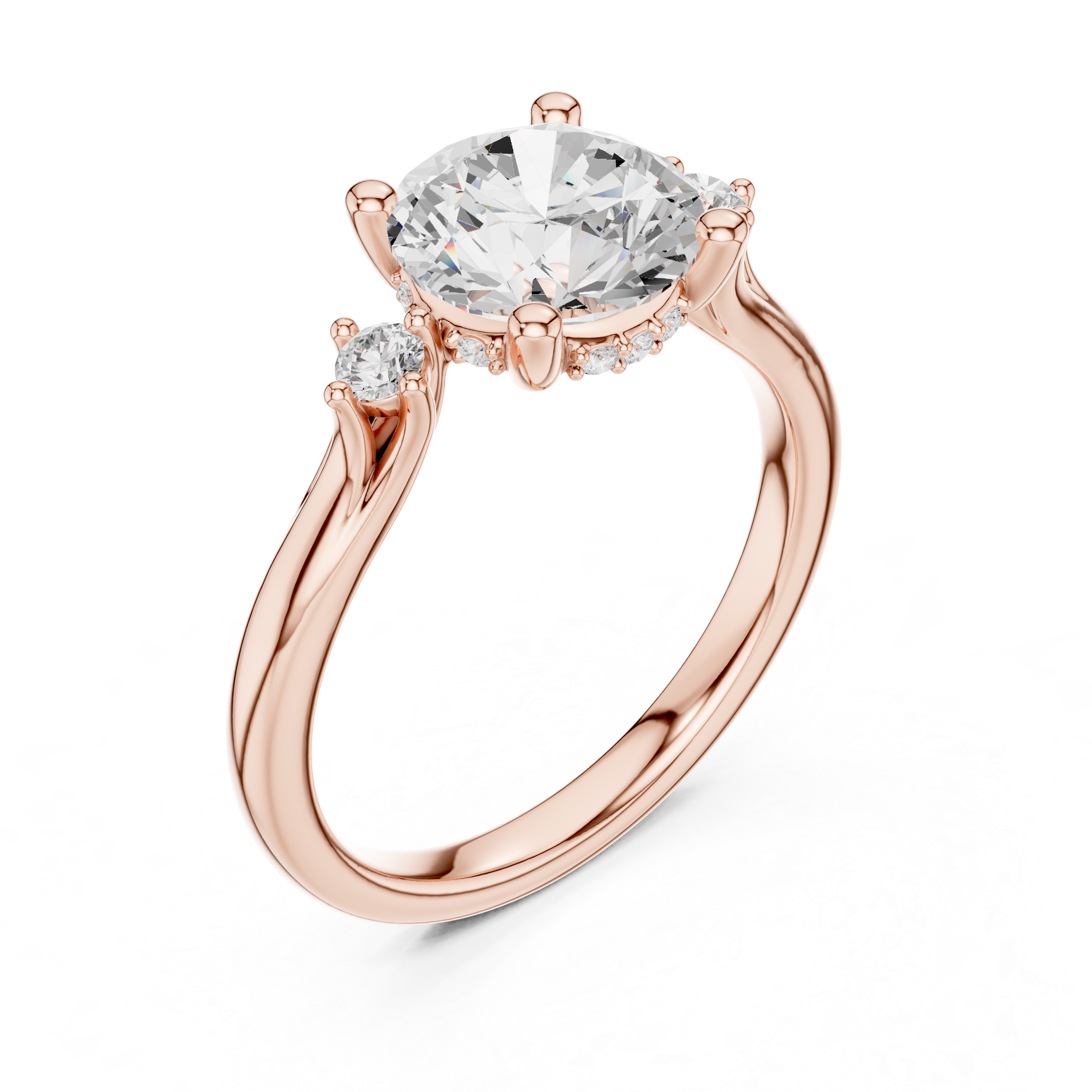 2.15 CT Round Brilliant Diamond Engagement Ring with Accent Side Stones