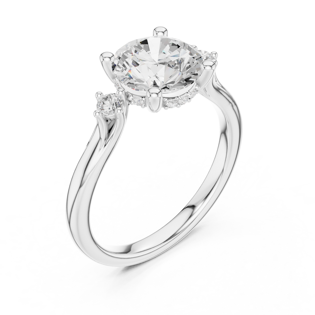 2.15 CT Round Brilliant Diamond Engagement Ring with Accent Side Stones