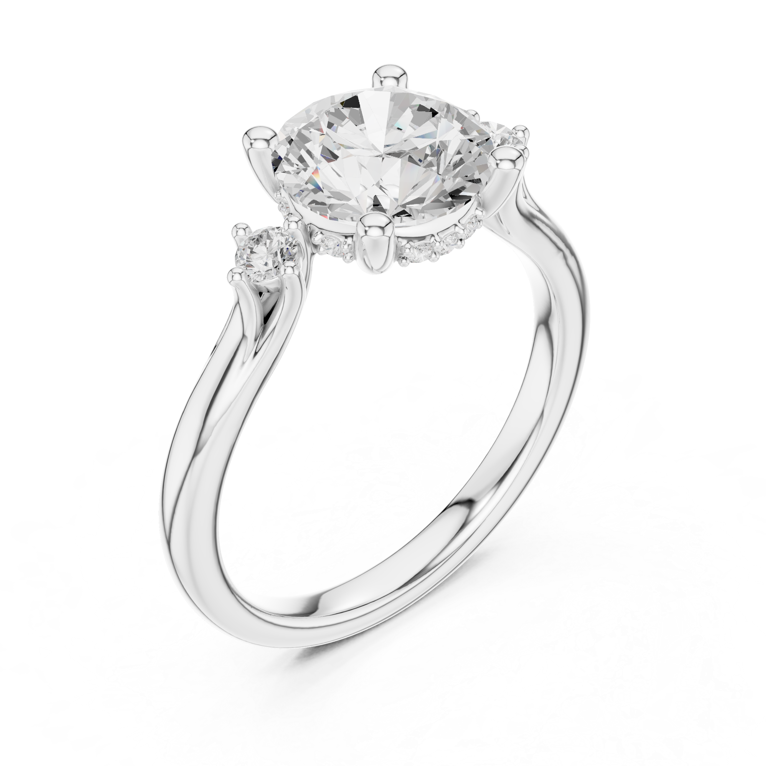 2.15 CT Round Brilliant Diamond Engagement Ring with Accent Side Stones