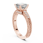 Vintage Halo Emerald Cut Diamond Engagement Ring with Double Pavé Band