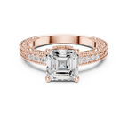 Vintage Halo Emerald Cut Diamond Engagement Ring with Double Pavé Band