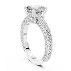 Vintage Halo Emerald Cut Diamond Engagement Ring with Double Pavé Band
