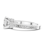 Vintage Halo Emerald Cut Diamond Engagement Ring with Double Pavé Band