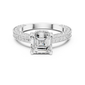 Vintage Halo Emerald Cut Diamond Engagement Ring with Double Pavé Band