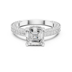 Vintage Halo Emerald Cut Diamond Engagement Ring with Double Pavé Band