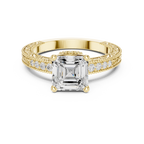 Vintage Halo Emerald Cut Diamond Engagement Ring with Double Pavé Band