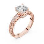 Vintage Cushion Cut Halo Diamond Engagement Ring with Double Pavé Band