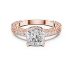 Vintage Cushion Cut Halo Diamond Engagement Ring with Double Pavé Band