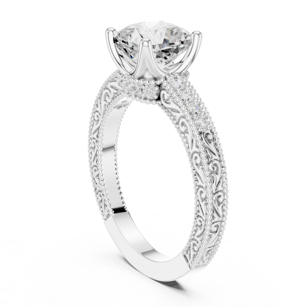 Vintage Cushion Cut Halo Diamond Engagement Ring with Double Pavé Band