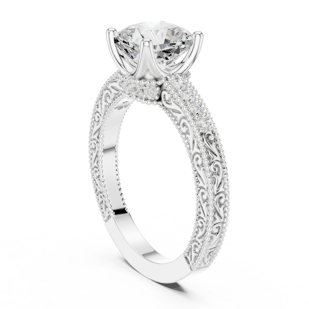 Vintage Cushion Cut Halo Diamond Engagement Ring with Double Pavé Band