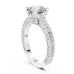 Vintage Cushion Cut Halo Diamond Engagement Ring with Double Pavé Band