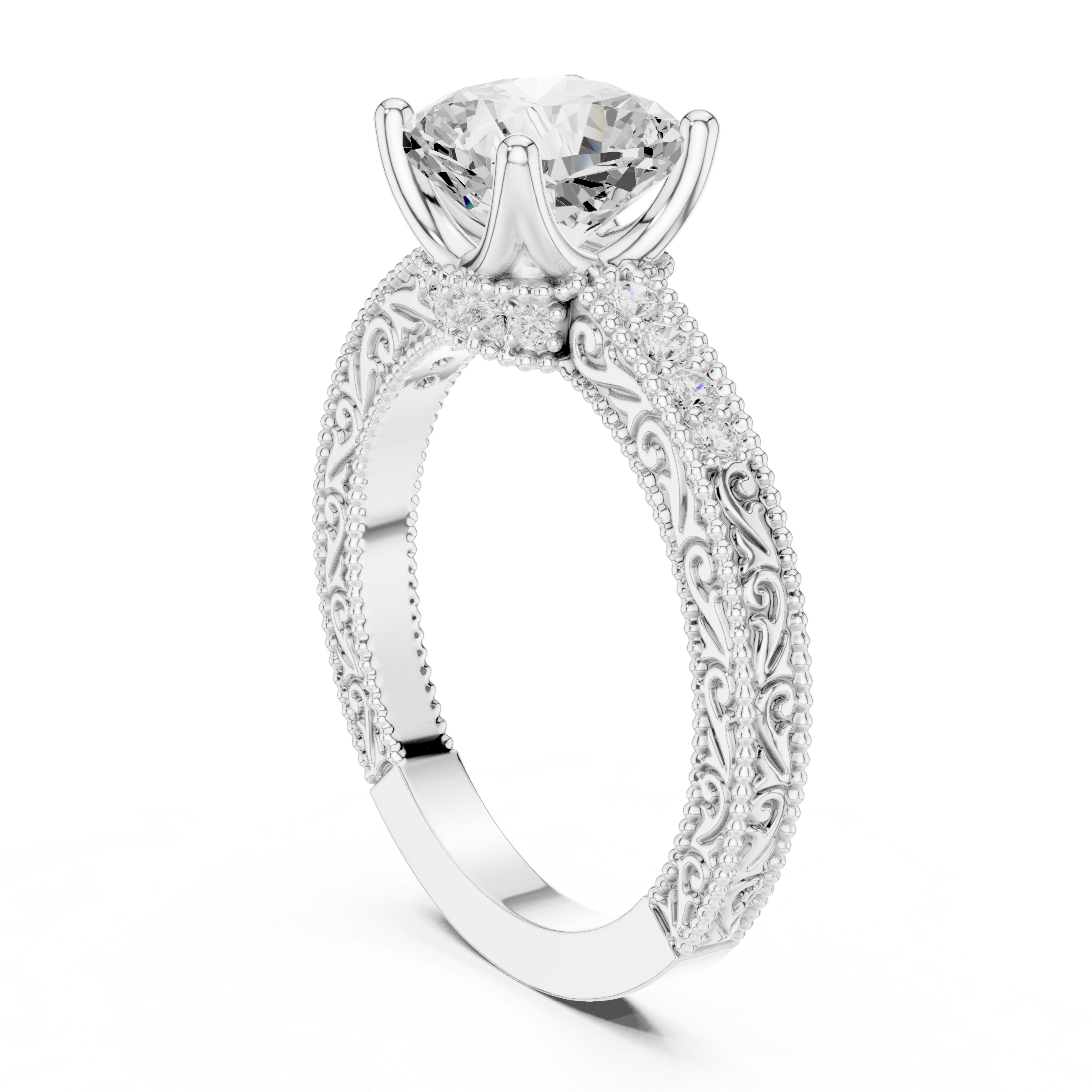 Vintage Cushion Cut Halo Diamond Engagement Ring with Double Pavé Band