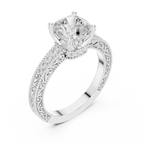 Vintage Cushion Cut Halo Diamond Engagement Ring with Double Pavé Band