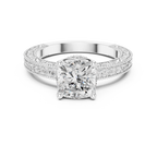 Vintage Cushion Cut Halo Diamond Engagement Ring with Double Pavé Band