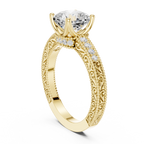 Vintage Cushion Cut Halo Diamond Engagement Ring with Double Pavé Band