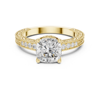 Vintage Cushion Cut Halo Diamond Engagement Ring with Double Pavé Band