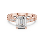 Emerald Cut Diamond Halo Engagement Ring with Double Pavé Band