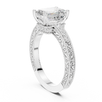 Emerald Cut Diamond Halo Engagement Ring with Double Pavé Band