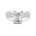 Emerald Cut Diamond Halo Engagement Ring with Double Pavé Band