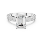 Emerald Cut Diamond Halo Engagement Ring with Double Pavé Band