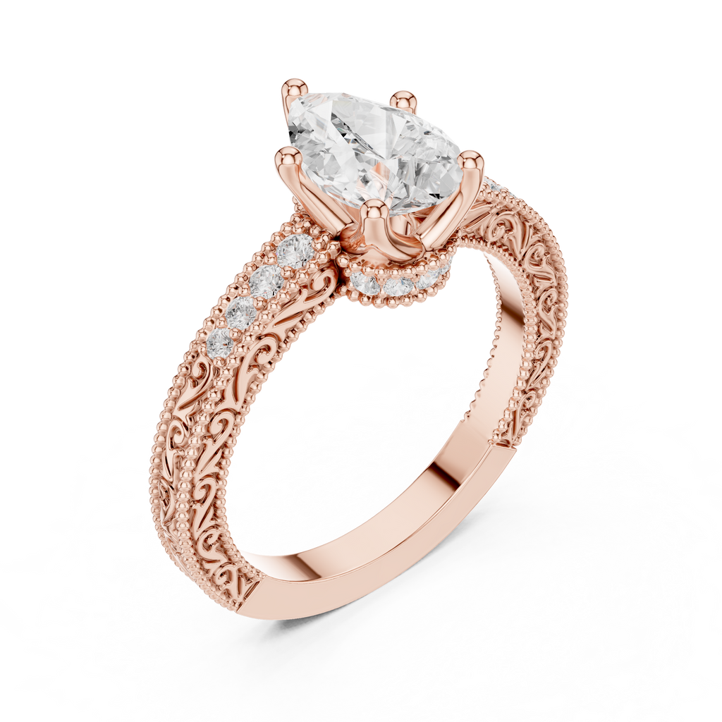 Pear Cut Diamond Halo Engagement Ring with Double Pavé Band