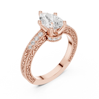 Pear Cut Diamond Halo Engagement Ring with Double Pavé Band