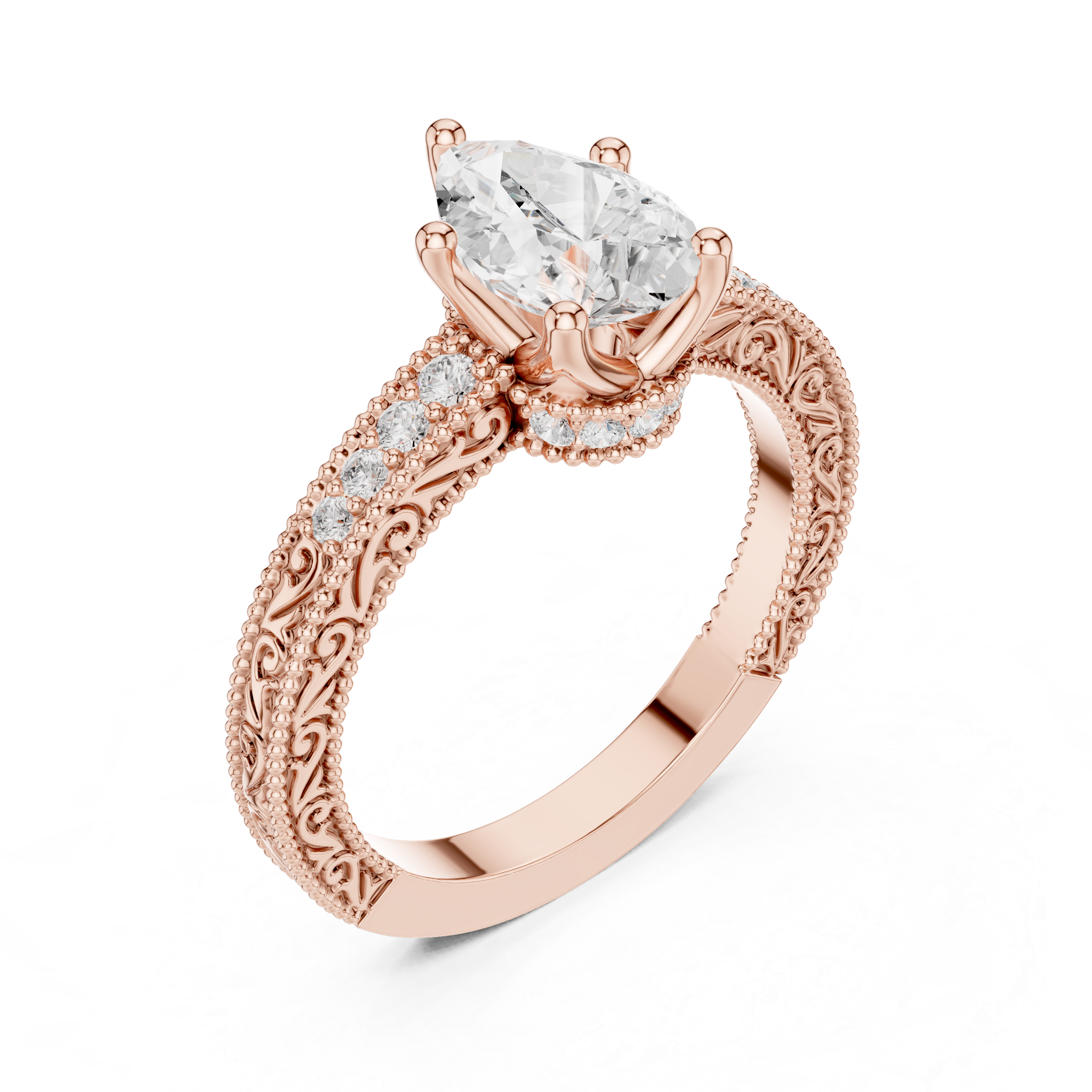 Pear Cut Diamond Halo Engagement Ring with Double Pavé Band