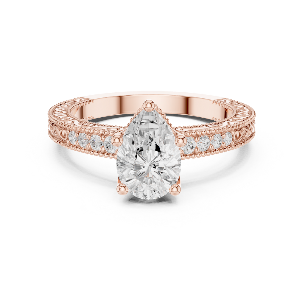 Pear Cut Diamond Halo Engagement Ring with Double Pavé Band